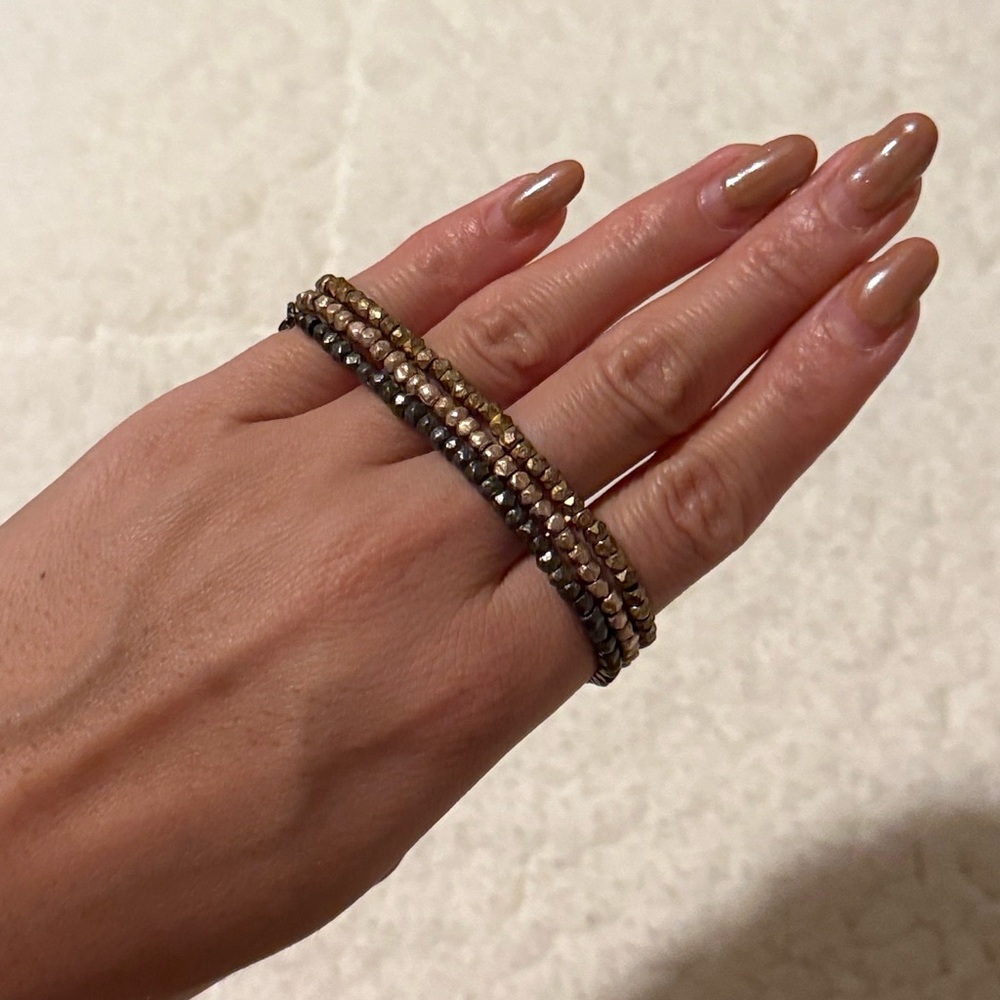 Set of 3 Beaded Bracelets - Bronze, Rose Gold and Pewter - 6.5”